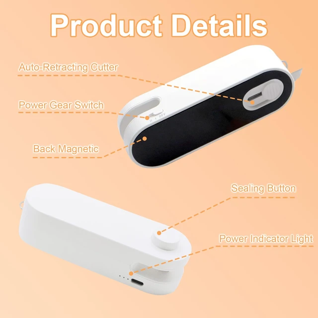 Alt view image 3 of 6 - 2-in-1 Bag Sealer with Cutter & Magnet, Rechargeable Mini Heat Sealing Machine for Chips, Snacks, Food Storage, Portable Handheld Sealer with Dual Temperature Settings, for Kitchen, Travel, Camping