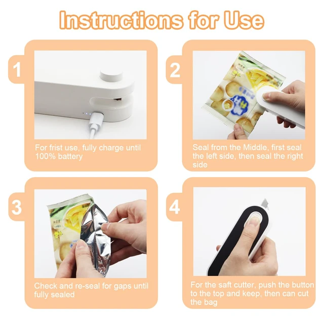 Alt view image 6 of 6 - 2-in-1 Bag Sealer with Cutter & Magnet, Rechargeable Mini Heat Sealing Machine for Chips, Snacks, Food Storage, Portable Handheld Sealer with Dual Temperature Settings, for Kitchen, Travel, Camping