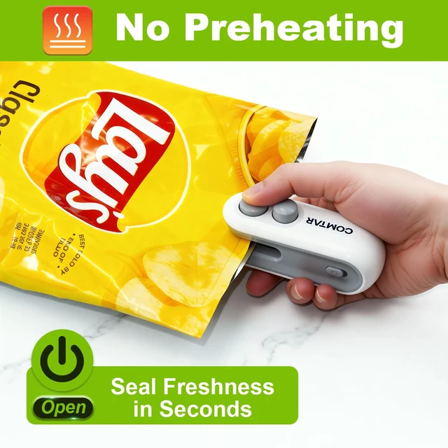 Alt view image 2 of 7 - 2in1 Mini Bag Sealer With Cutter And Magnet- Heat Seal & Cutter, Portable Handheld Chip Bag Sealer for Snacks, Candies & Food Storage (White, 3 PACK)