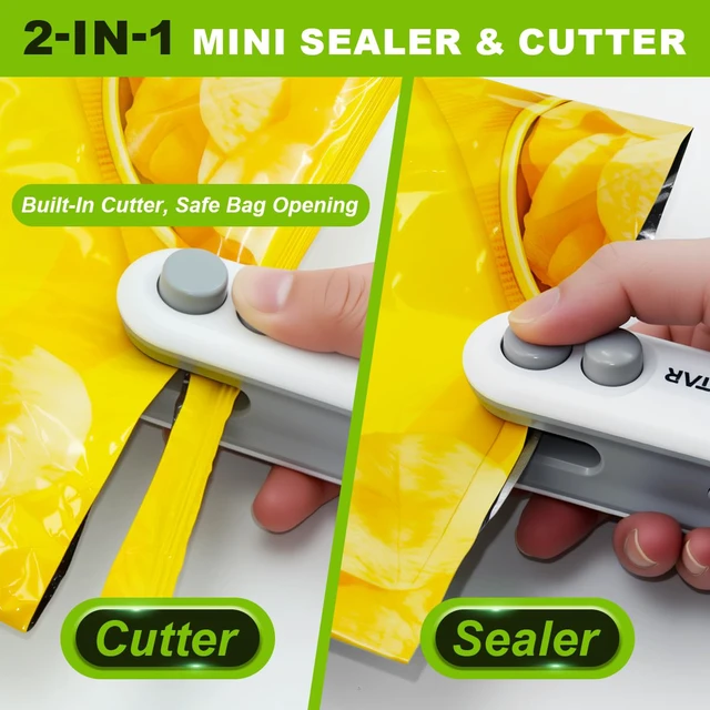 Alt view image 3 of 7 - 2in1 Mini Bag Sealer With Cutter And Magnet- Heat Seal & Cutter, Portable Handheld Chip Bag Sealer for Snacks, Candies & Food Storage (White, 3 PACK)