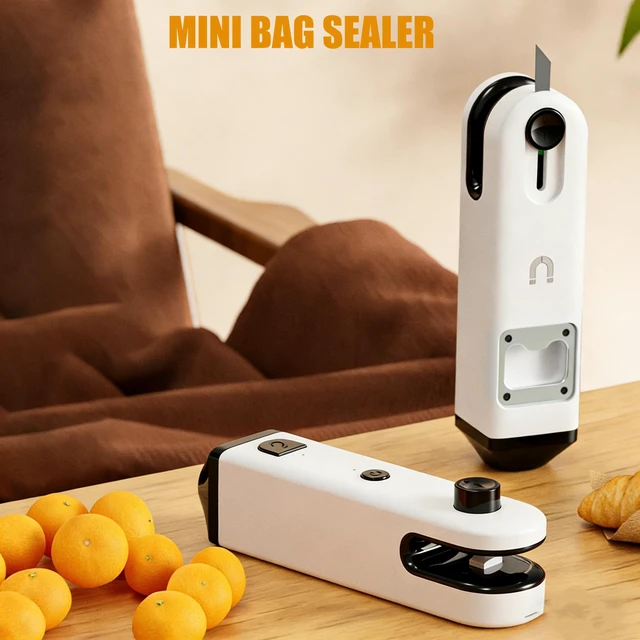 Alt view image 2 of 6 - 5 in 1 Mini Bag Sealer with Cutter, Flashlight & Bag Opener&corkscrew, USB C Rechargeable Handheld Heat Sealer with Magnet, Portable Resealer for Plastic Snack Bags Food Storage
