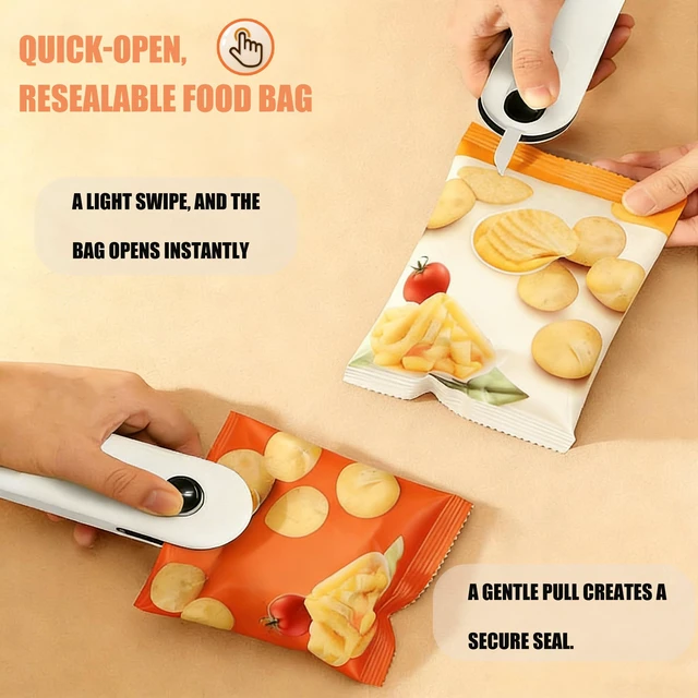 Alt view image 3 of 6 - 5 in 1 Mini Bag Sealer with Cutter, Flashlight & Bag Opener&corkscrew, USB C Rechargeable Handheld Heat Sealer with Magnet, Portable Resealer for Plastic Snack Bags Food Storage