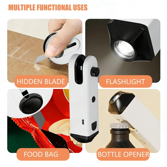 Alt view image 4 of 6 - 5 in 1 Mini Bag Sealer with Cutter, Flashlight & Bag Opener&corkscrew, USB C Rechargeable Handheld Heat Sealer with Magnet, Portable Resealer for Plastic Snack Bags Food Storage