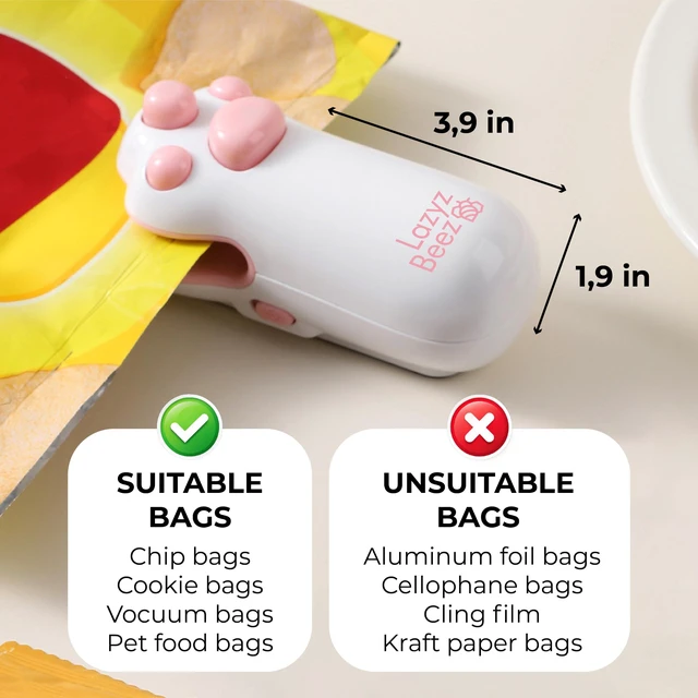 Alt view image 2 of 7 - 2 in 1 Mini Bag Sealer with Cutter & Magnet Rechargeable Cat Paw Pink White | Rechargeable, Portable, USB Type-C cable, Heat Bag Sealer Resealer Machine for Chip, Plastic Bags Heat Seal Tool