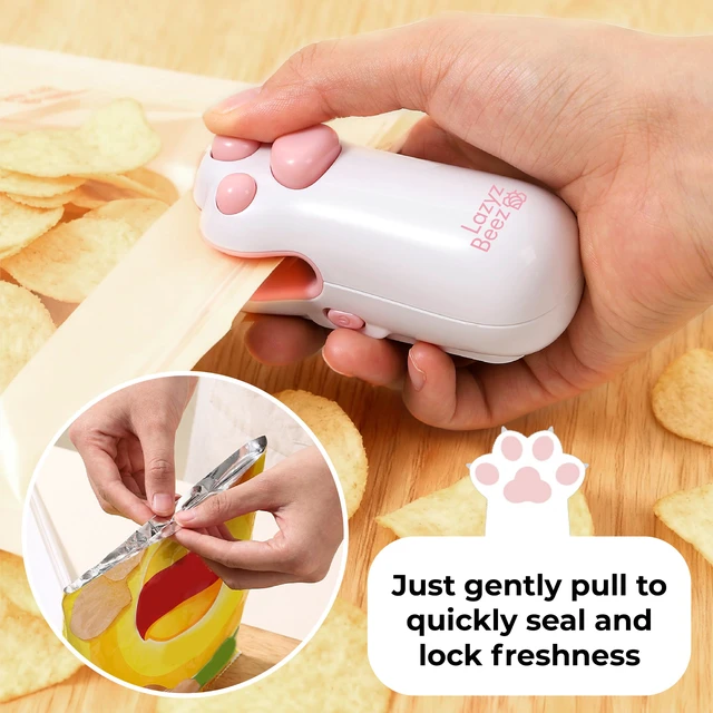Alt view image 3 of 7 - 2 in 1 Mini Bag Sealer with Cutter & Magnet Rechargeable Cat Paw Pink White | Rechargeable, Portable, USB Type-C cable, Heat Bag Sealer Resealer Machine for Chip, Plastic Bags Heat Seal Tool