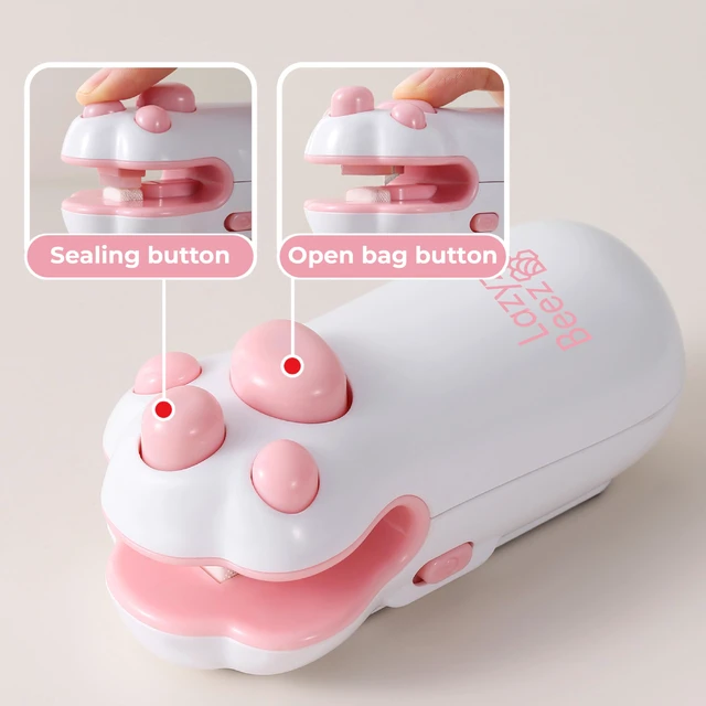 Alt view image 4 of 7 - 2 in 1 Mini Bag Sealer with Cutter & Magnet Rechargeable Cat Paw Pink White | Rechargeable, Portable, USB Type-C cable, Heat Bag Sealer Resealer Machine for Chip, Plastic Bags Heat Seal Tool