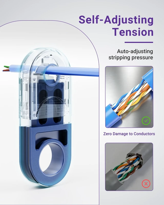 Alt view image 2 of 7 - Self-Adjusting Wire Stripper Tool, Network & Coax Cable Stripper | Mini Stripping Tool, Ideal for Cat5e Cat6 RG59 RG6 Safe Precise Cut.