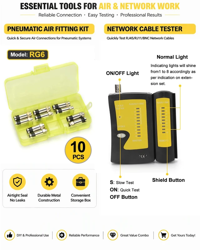 Alt view image 3 of 7 - F Compression Tool Coax Cable Crimper Kit, Adjustable RG6 RG59 RG11 75-5 75-7 Coaxial Cable Stripper with F Compression Connectors Pack of 10