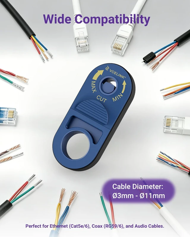 Alt view image 6 of 7 - Self-Adjusting Wire Stripper Tool, Network & Coax Cable Stripper | Mini Stripping Tool, Ideal for Cat5e Cat6 RG59 RG6 Safe Precise Cut.