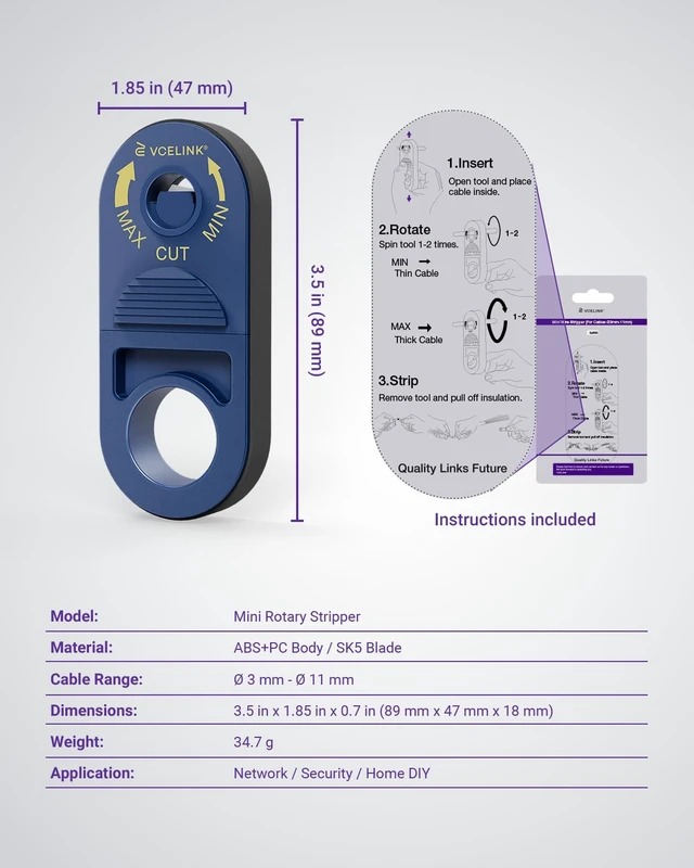 Alt view image 7 of 7 - Self-Adjusting Wire Stripper Tool, Network & Coax Cable Stripper | Mini Stripping Tool, Ideal for Cat5e Cat6 RG59 RG6 Safe Precise Cut.