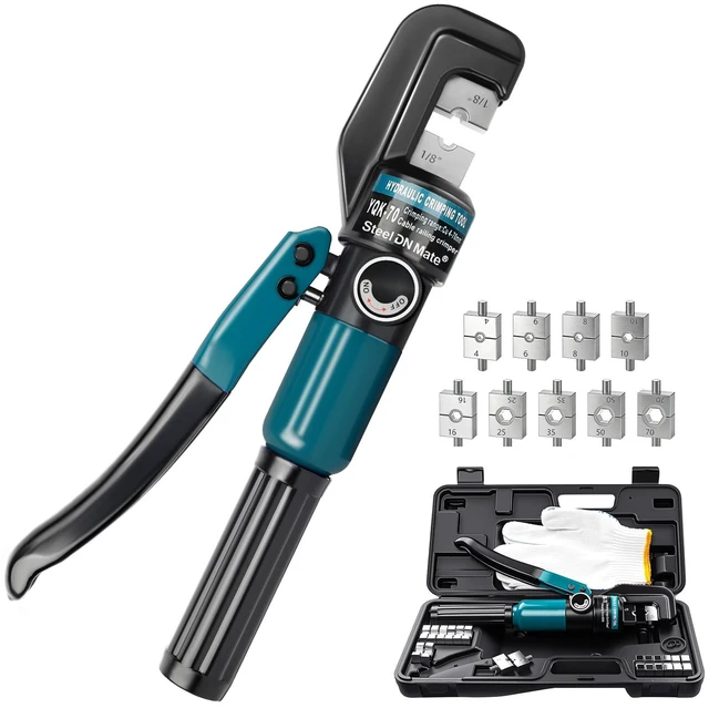 Main image of Hydraulic Crimping Tool for 1/8"-3/16" Cable Railing Kits, 10-Ton Crimper | 9 Hardened Dies, One-Hand Use, Hydraulic Crimper for Cable Railing Hardware, Wire & Battery Cable Crimping 12-2/0 AWG DC01