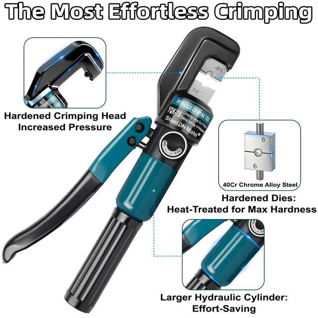 Alt view image 2 of 7 - Hydraulic Crimping Tool for 1/8"-3/16" Cable Railing Kits, 10-Ton Crimper | 9 Hardened Dies, One-Hand Use, Hydraulic Crimper for Cable Railing Hardware, Wire & Battery Cable Crimping 12-2/0 AWG DC01