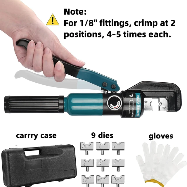 Alt view image 3 of 7 - Hydraulic Crimping Tool for 1/8"-3/16" Cable Railing Kits, 10-Ton Crimper | 9 Hardened Dies, One-Hand Use, Hydraulic Crimper for Cable Railing Hardware, Wire & Battery Cable Crimping 12-2/0 AWG DC01