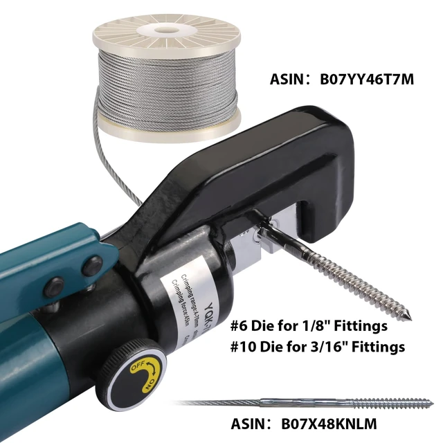 Alt view image 5 of 7 - Hydraulic Crimping Tool for 1/8"-3/16" Cable Railing Kits, 10-Ton Crimper | 9 Hardened Dies, One-Hand Use, Hydraulic Crimper for Cable Railing Hardware, Wire & Battery Cable Crimping 12-2/0 AWG DC01