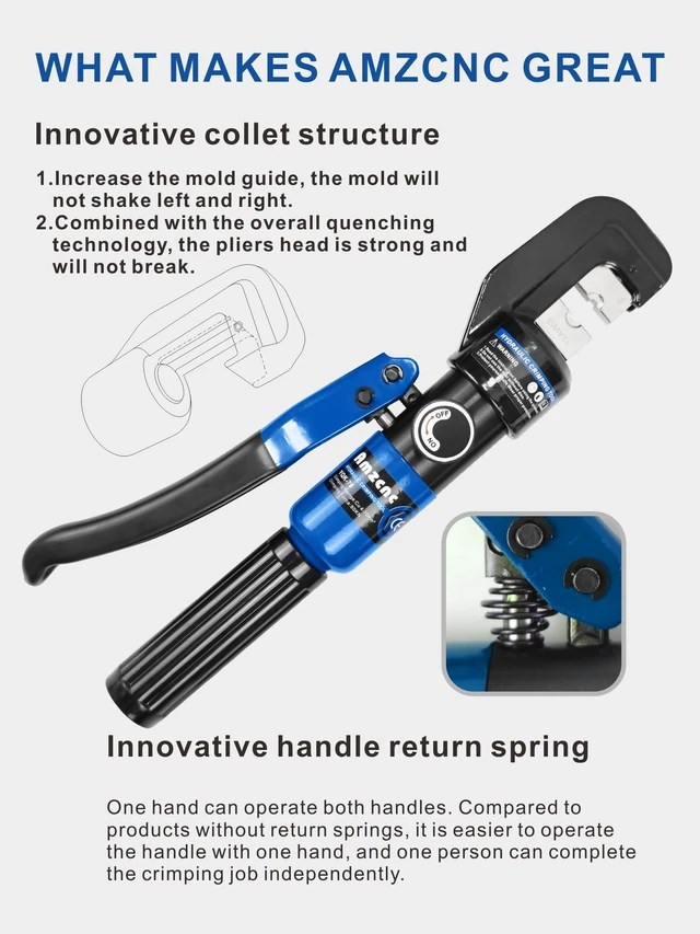 Alt view image 6 of 7 - Hydraulic Cable Lug Crimper with Cable Cutter, 10 Ton, 9 Dies | Electricians & DIYers, Battery, Welding & Power Cable Crimping, 180° Rotating Head, One-Hand Operation