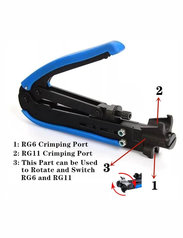 Alt view image 4 of 7 - Coax Cable Crimper Tool Kit, RG6 RG59 Coaxial Compression Tool | Adjustable Coax Crimper for RG6 RG59 RG11, Coaxial Cable Stripper, RG6 and RG59 Connectors, Female to Female Connectors