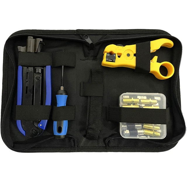 Alt view image 2 of 7 - Coax Cable Crimper Tool Kit, RG6 RG59 Coaxial Compression Tool | Adjustable Coax Crimper for RG6 RG59 RG11, Coaxial Cable Stripper, RG6 and RG59 Connectors, Female to Female Connectors
