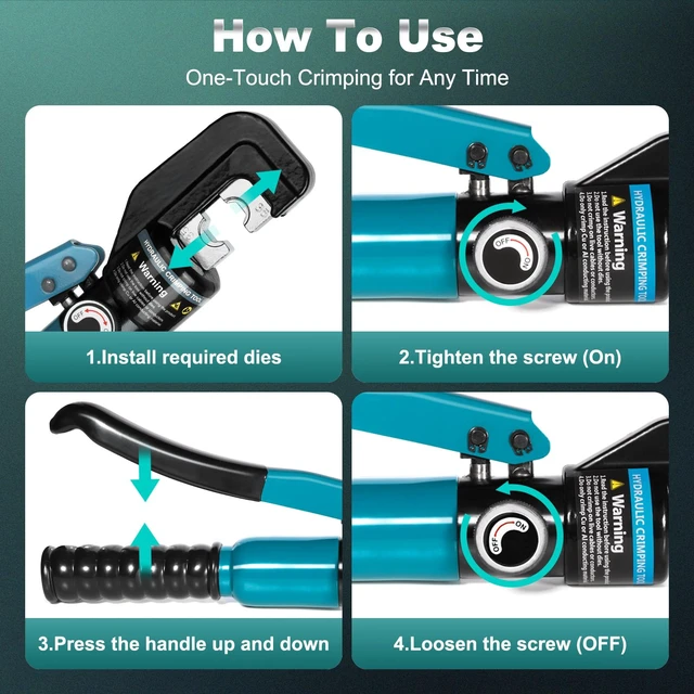 Alt view image 6 of 7 - 10 Tons Hydraulic Crimping Tool with 9 Dies, 12 to 2/0 AWG | Battery Cable Crimper Tool, Wire Rope Crimping Tool for 1/16" 1/8" 3/16" Stainless Steel Cable Railing Tool