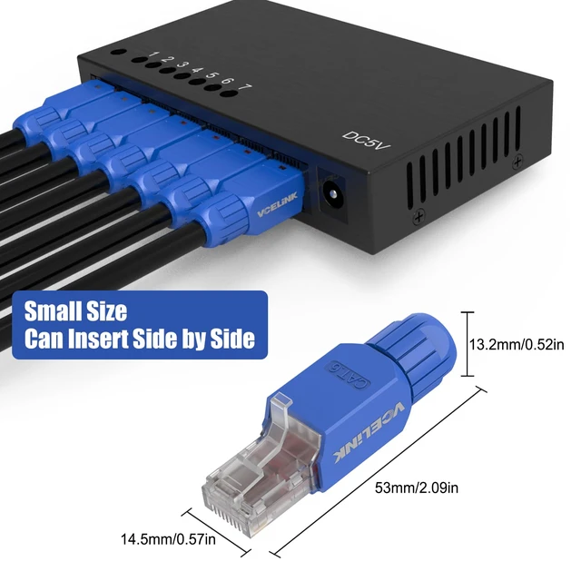 Alt view image 6 of 7 - Cat6 Tool-Free RJ45 Connector 6-Pack, Gold-Plated, UTP 23-26AWG | 23-26 AWG Network Cable Compatibility, Toolless Field Termination for Easy Installation 6 Pack - UTP CAT6 Blue Connector