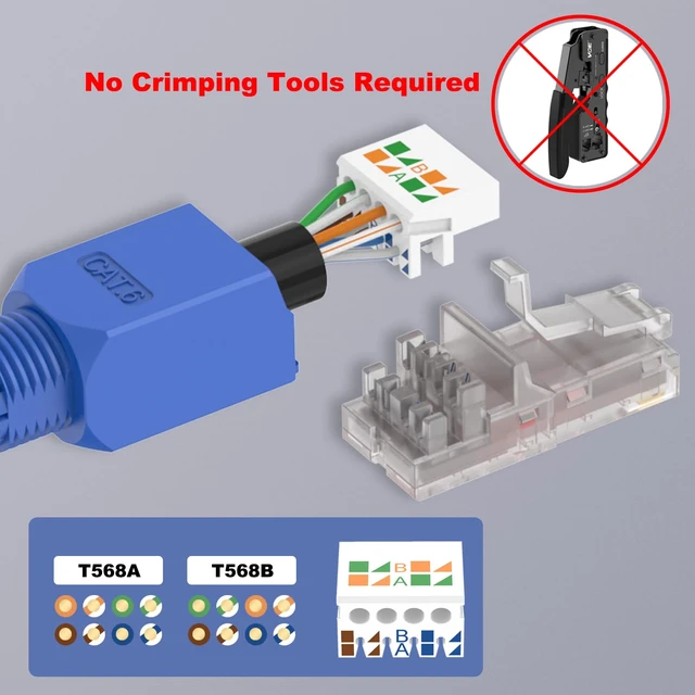 Alt view image 2 of 7 - Cat6 Tool-Free RJ45 Connector 6-Pack, Gold-Plated, UTP 23-26AWG | 23-26 AWG Network Cable Compatibility, Toolless Field Termination for Easy Installation 6 Pack - UTP CAT6 Blue Connector