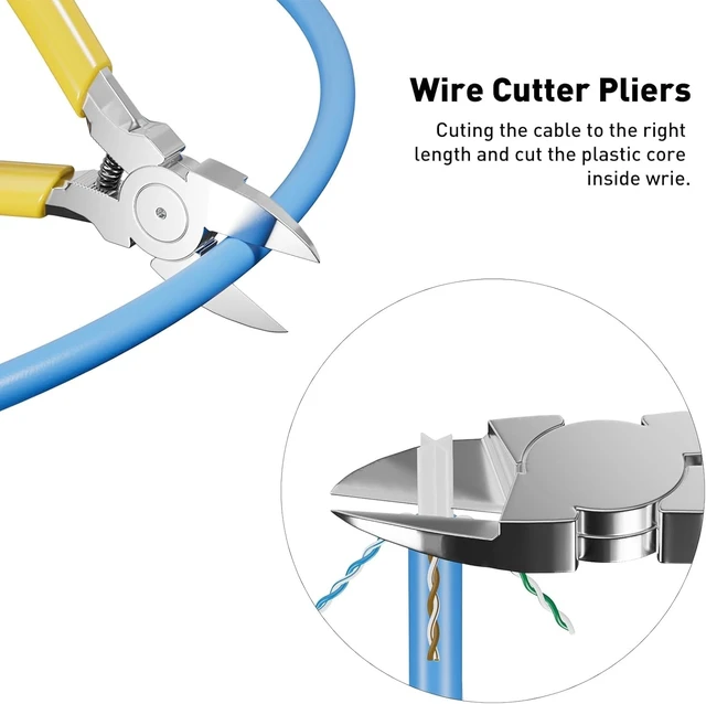 Alt view image 6 of 7 - RJ45 Pass-Through Crimping Tool Kit for Cat7/Cat6/Cat5 | Includes 60V PoE Cable Tester, 2PCS Wire Stripper, Cutter,Screwdrivers 30PCS Cat7 Connectors & Strain Relief Boots.