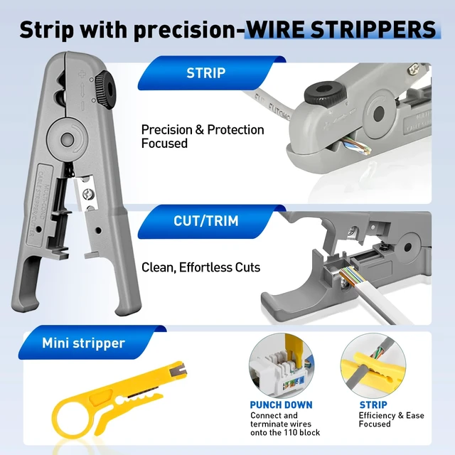 Alt view image 5 of 7 - RJ45 Crimp Tool, Cat7 Cat6 Cat5 Crimping Tool Kit with Wire Cutter, Network Cable Tester, Mini Cable Stripper, 50xCat6 Connectors, 50xRJ45 Boots, Ethernet Crimper for Network Cable Installation