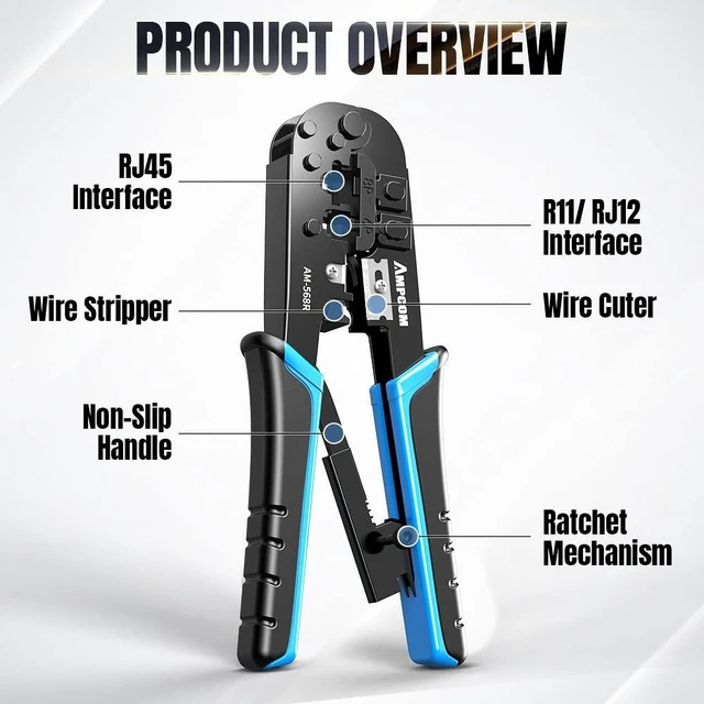 Alt view image 2 of 6 - RJ45 Crimping Tool, 8P/6P-RJ11, RJ12 Crimper Cutter Stripper AM-568R