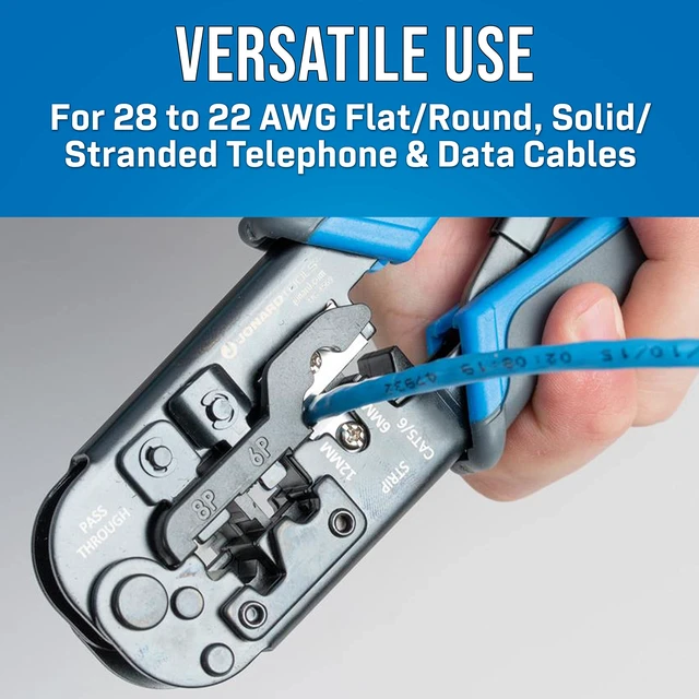 Alt view image 4 of 6 - UC-4569 Pass-Through 6-in-1 Modular All-in-One Cut, Strip, and Crimping Tool for Video, Telecom, Datacom and More, Blue