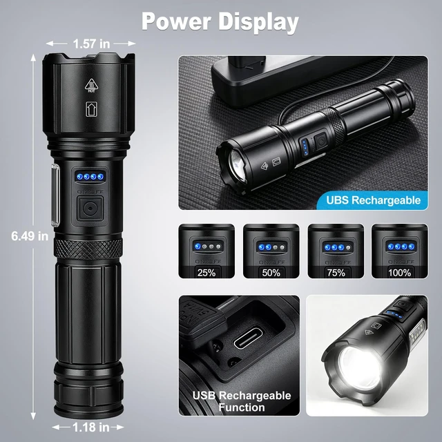 Alt view image 7 of 7 - Rechargeable LED Flashlights High Lumens, 99,000 Lumens Bright Flashlight 7 Modes with COB Work Light, Powerful Flash Light for Home Camping Outdoor Emergency