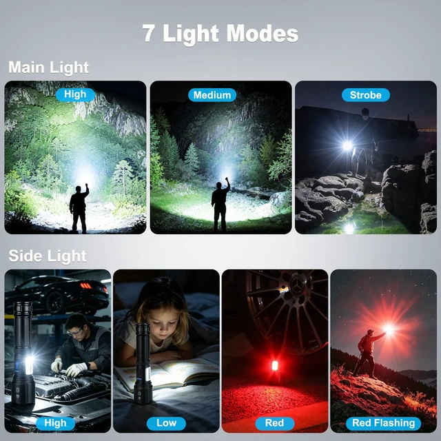 Alt view image 6 of 7 - Rechargeable LED Flashlights High Lumens, 99,000 Lumens Bright Flashlight 7 Modes with COB Work Light, Powerful Flash Light for Home Camping Outdoor Emergency