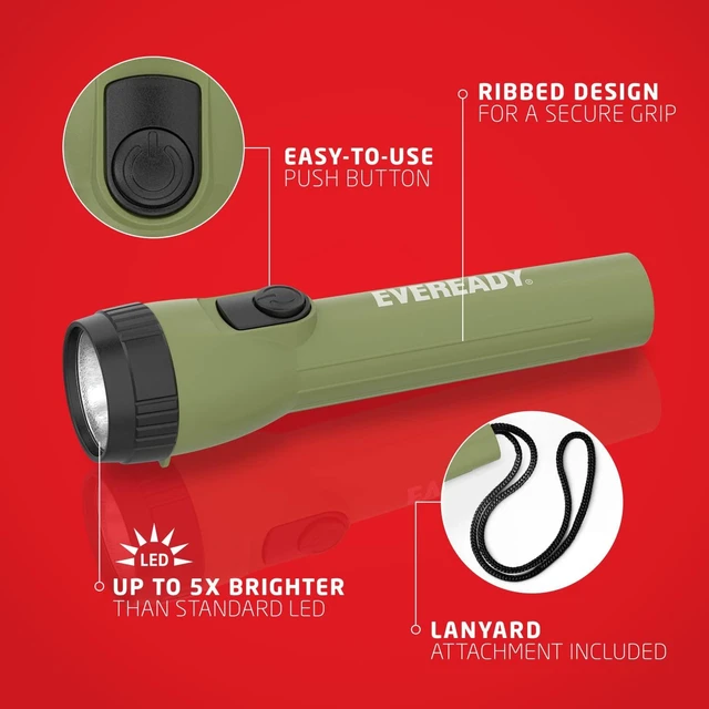 Alt view image 2 of 7 - LED Flashlight, Survival Gear and Camping Essentials, 8-Pack | Bulk flashlights for home, flashlights for emergencies and outages, non-slip grip, AA batteries Included, forest green/black