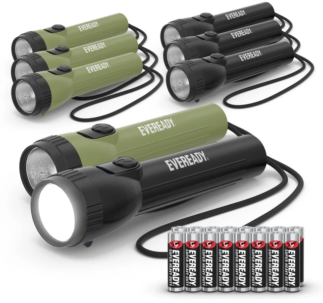 Main image of LED Flashlight, Survival Gear and Camping Essentials, 8-Pack | Bulk flashlights for home, flashlights for emergencies and outages, non-slip grip, AA batteries Included, forest green/black