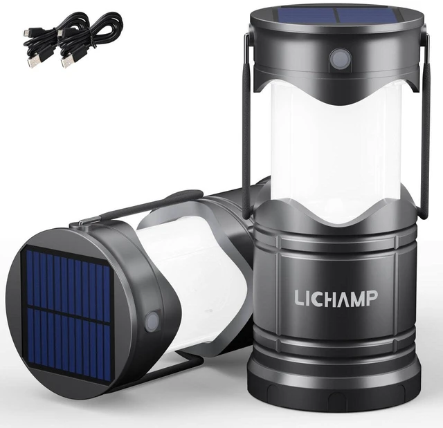 Main image of 2-Pack Solar Camping Lantern, USB Rechargeable LED Lanterns Battery Powered Pop Up Flashlight Lamps with Three Modes Power for Power Outages Hurricane Supplies Emergency Indoor & Outdoor