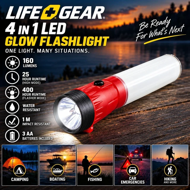 Alt view image 3 of 5 - LED Flashlight with Glow Handle, Emergency Flasher and Storage Compartment, RED,White/Red