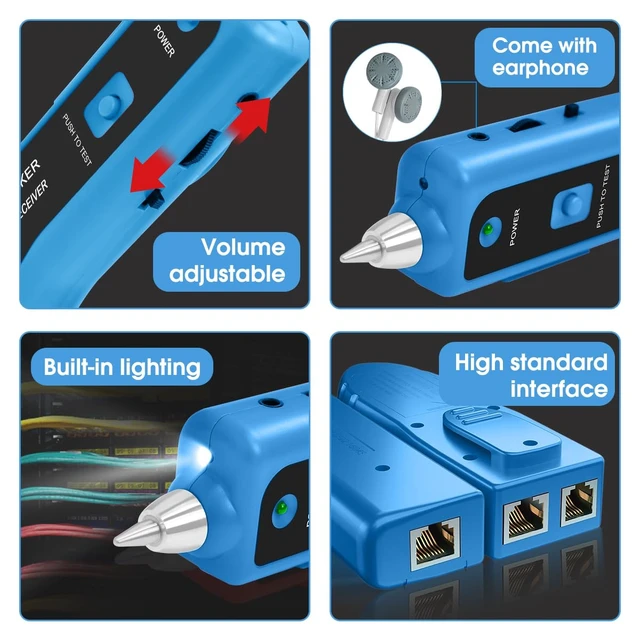 Alt view image 7 of 7 - Cable Tracer Ethernet Network Cable Tester RJ45 RJ11 - Wire Toner Tracker CAT5 CAT6 Continuity Tester - Tone Generator and Probe Kit Telephone Line Finder Locator Detector Tool - Blue
