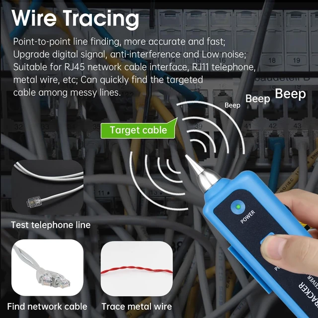 Alt view image 4 of 7 - Cable Tracer Ethernet Network Cable Tester RJ45 RJ11 - Wire Toner Tracker CAT5 CAT6 Continuity Tester - Tone Generator and Probe Kit Telephone Line Finder Locator Detector Tool - Blue