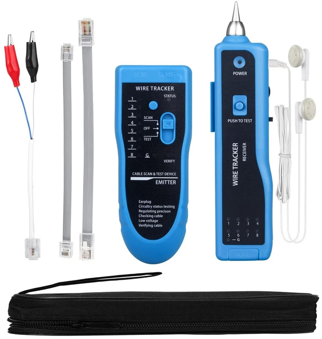 Main image of Cable Tracer Ethernet Network Cable Tester RJ45 RJ11 - Wire Toner Tracker CAT5 CAT6 Continuity Tester - Tone Generator and Probe Kit Telephone Line Finder Locator Detector Tool - Blue