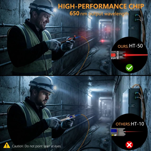 Alt view image 3 of 7 - VFL Fiber Optic HT-50, Visual Fault Locator Red Light Tester CATV | FC to LC adapter, SM 9/125m & multimode, CW/pulse modes, for telecom & FTTH, laser pen