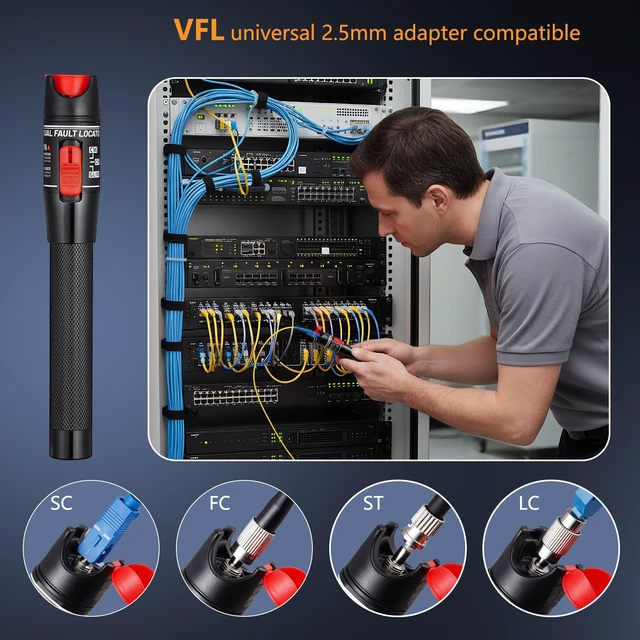 Alt view image 5 of 7 - VFL Fiber Optic HT-50, Visual Fault Locator Red Light Tester CATV | FC to LC adapter, SM 9/125m & multimode, CW/pulse modes, for telecom & FTTH, laser pen
