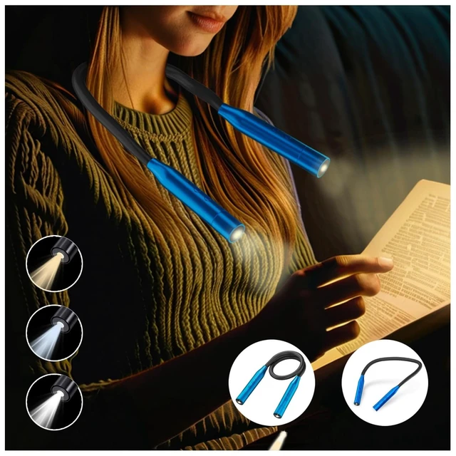 Alt view image 2 of 7 - 2 Pack Neck Book Lights, 3 Colors & 3 Brightness Levels, Flexible 380° Neck Light Rechargeable, LED Reading Lights for Books in Bed, 80 Hrs Lasting, Perfect for Reading, Knitting, Crafts, Repairs
