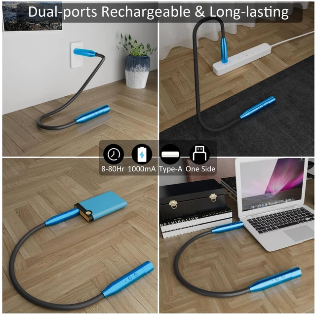 Alt view image 6 of 7 - 2 Pack Neck Book Lights, 3 Colors & 3 Brightness Levels, Flexible 380° Neck Light Rechargeable, LED Reading Lights for Books in Bed, 80 Hrs Lasting, Perfect for Reading, Knitting, Crafts, Repairs