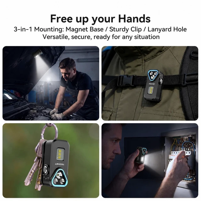 Alt view image 3 of 7 - EDC Flashlight Clip-on Light, Rechargeable Mini Pocket Flashlight | 650 Lumens, 7 Lighting Modes, Magnetic Flash Lights, IPX6 Waterproof, Small Keychain Light for Outdoor or Home Emergencies