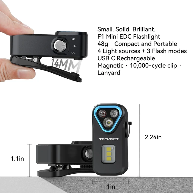 Alt view image 4 of 7 - EDC Flashlight Clip-on Light, Rechargeable Mini Pocket Flashlight | 650 Lumens, 7 Lighting Modes, Magnetic Flash Lights, IPX6 Waterproof, Small Keychain Light for Outdoor or Home Emergencies