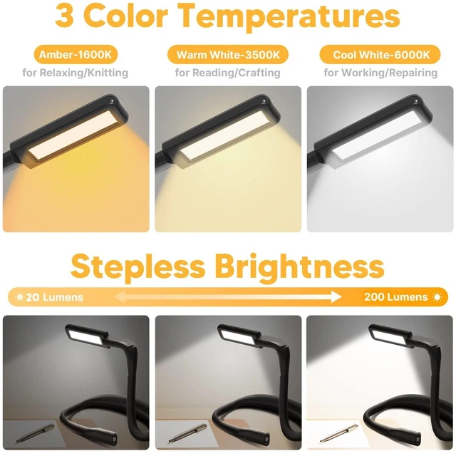 Alt view image 5 of 6 - Reading Light, Rechargeable Neck Light, Stepless Dimming Book Light | Eye-friendly 3 Colors, Hands-Free Neck Lamp for Reading, Knitting, Crochet, Crafting, Sewing, Camping, Book Lovers Gifts