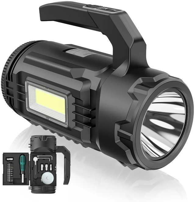 Main image of Rechargeable Flashlight, Multi-Tool Camping Lantern with 983LM | 9000 mAh Portable LED Camping Spotlight for Camping Emergency, Outdoor Hiking, Gray/Black