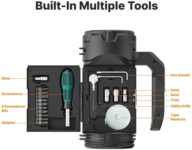 Alt view image 2 of 7 - Rechargeable Flashlight, Multi-Tool Camping Lantern with 983LM | 9000 mAh Portable LED Camping Spotlight for Camping Emergency, Outdoor Hiking, Gray/Black