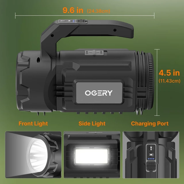 Alt view image 7 of 7 - Rechargeable Flashlight, Multi-Tool Camping Lantern with 983LM | 9000 mAh Portable LED Camping Spotlight for Camping Emergency, Outdoor Hiking, Gray/Black