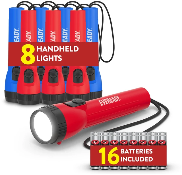 Main image of LED Flashlight, Survival Gear and Camping Essentials, 8-Pack | Bulk flashlights for home use, flashlights for emergencies and outages, non-slip grip, AA batteries Included, blue/red