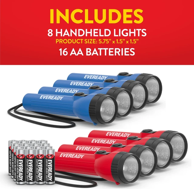 Alt view image 7 of 7 - LED Flashlight, Survival Gear and Camping Essentials, 8-Pack | Bulk flashlights for home use, flashlights for emergencies and outages, non-slip grip, AA batteries Included, blue/red