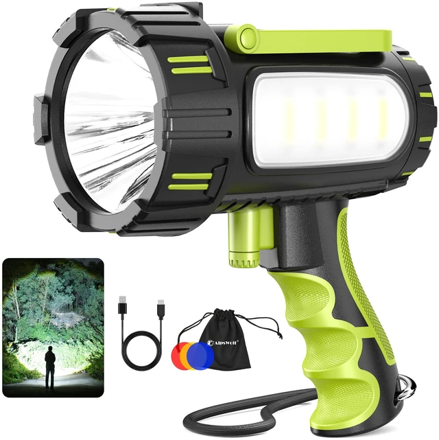 Main image of Rechargeable Spotlight Flashlight, 100000 High Lumens Searchlight | IP68 Battery Powered Large Flashlights, Super Bright Handheld LED Spotlights for Hurricanes, Emergencies, Camping and Boating